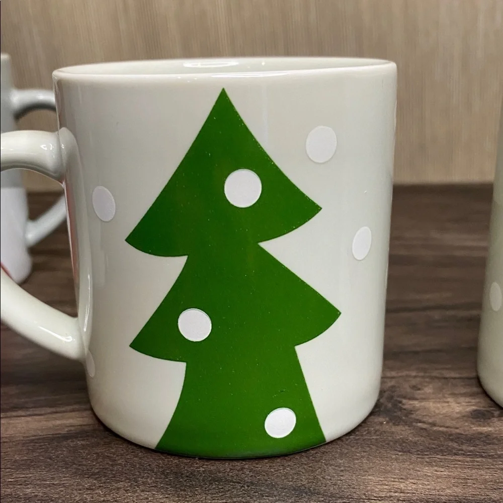 Crate & Barrell Festive Bear and Snowman Mug Set. Set of 4. Small. 8 ounce.